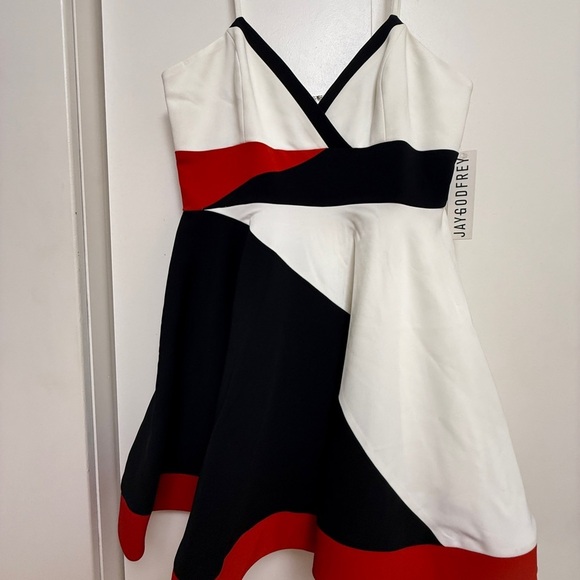 NWT | JAYGODFREY Red, Black and White Cocktail Mini Dress Size 8 - Picture 3 of 6